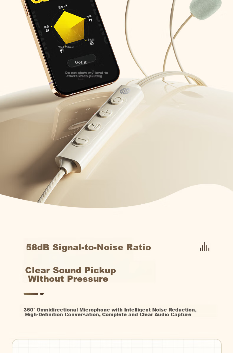 HP Wired Karaoke Headphones with Noise-Cancelling Microphone, Built-in Ear Return, Mobile Phone Wired Control, Recording Live Streaming Singing Sound Card Headset Type-C Milk Tea Color 9
