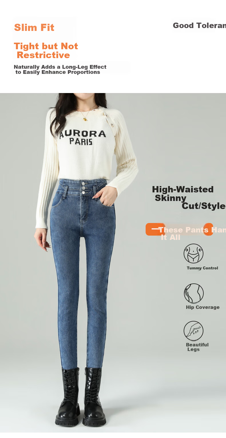 LangSha Three-Button High-Waist Skinny Jeans for Women 2025 Spring Autumn Thin Stretch Slim Pencil Pants 8
