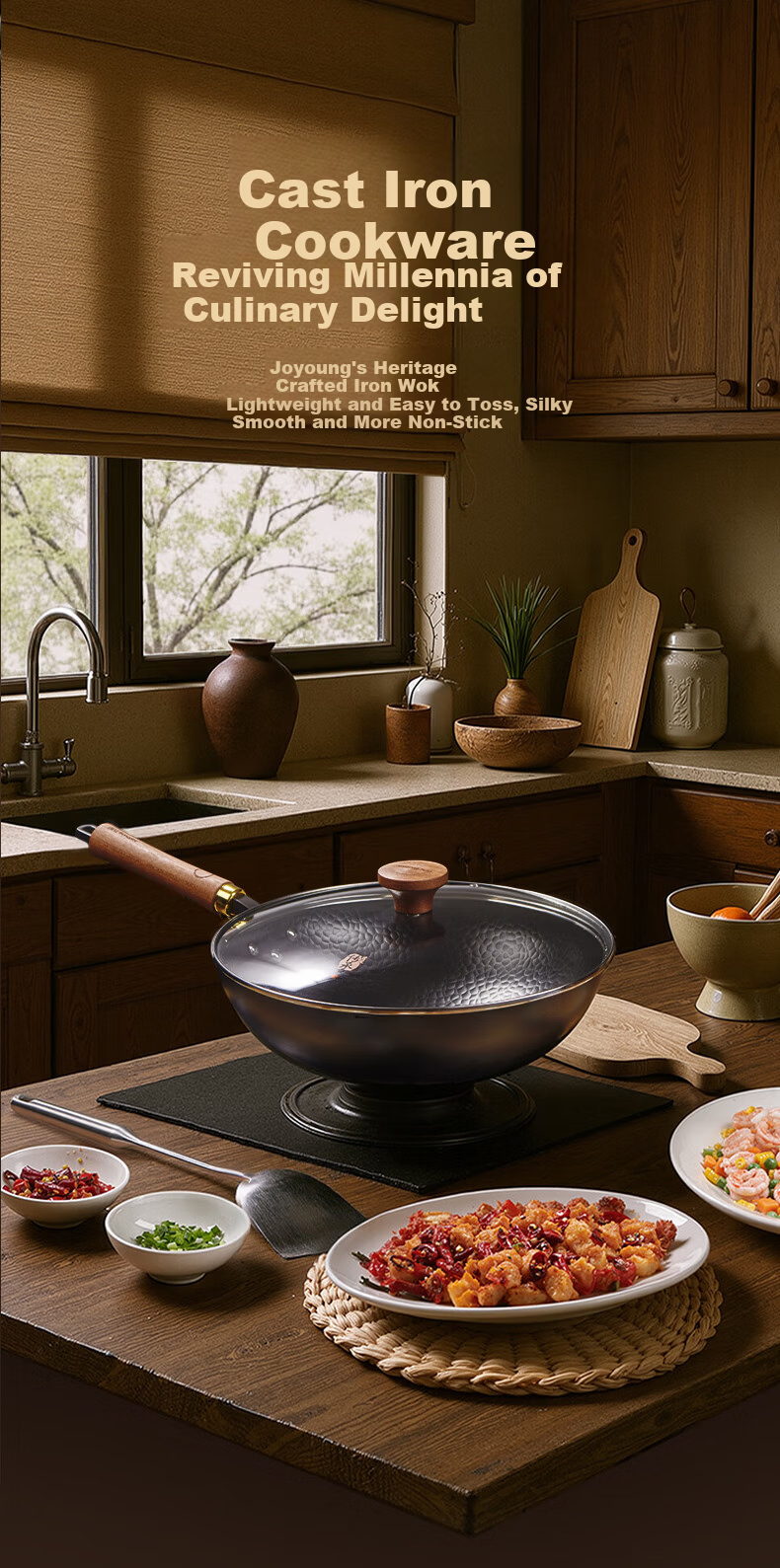 Joyoung Wok, Heritage Craftsmanship Iron Pan, 0 Coating, Rust-Resistant, Corrosion-Resistant, Hammered Texture, Non-Stick, No Seasoning Required, 30cm, Specially for Open Flame Cooking 15