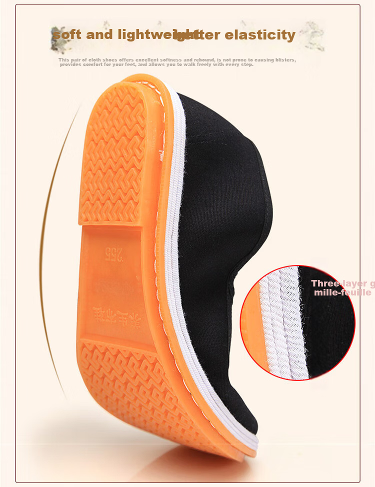 BUS HEYUAN Traditional Beijing Cloth Shoes for Men with Thousand-Layer Sole, Casual Elderly Shoes, Slip-On Loafers for Middle-Aged And Elderly Men, Size 43, Black Cowhide Sole, Model 73X-9202 6