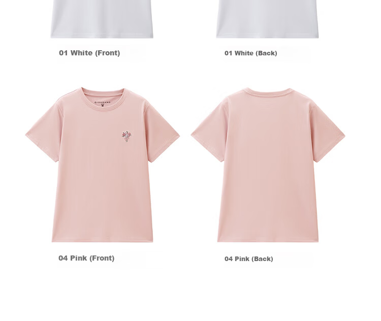 Giordano Women's Short Sleeve T-Shirt 2026 Summer New Pure Cotton Bouquet Embroidery Forest Style Crew Neck Top 13326321 19