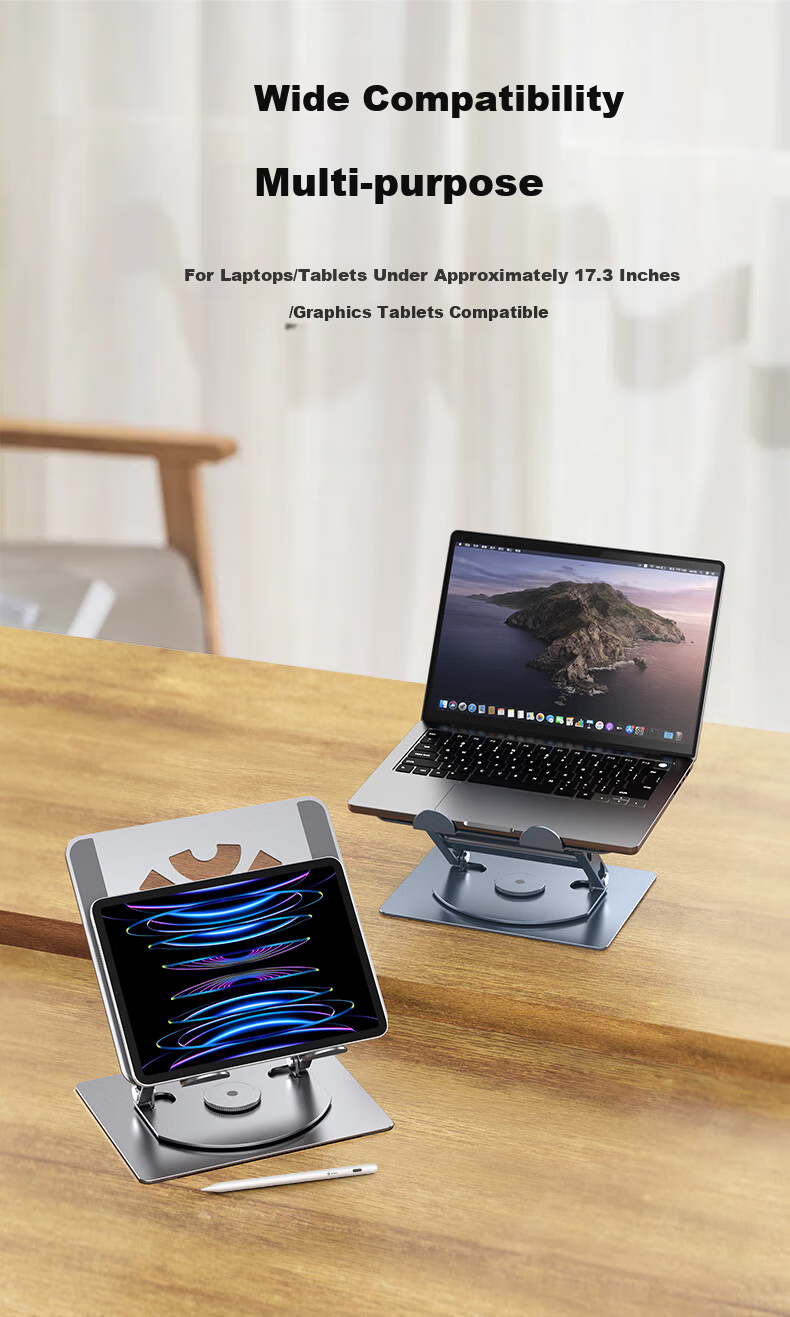 VOKAMO Solid Aluminum Alloy Bar Laptop Stand for Huawei Mate and Apple MacBook Pro/Air, 360-Degree Rotatable Adjustable Height Office Desktop Holder 9