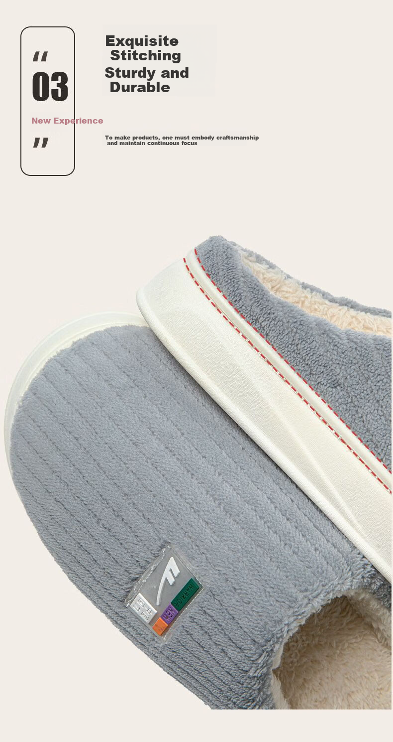 Warrior Men's Cotton Slippers Winter New Thick Sole Plush Warm Home Slippers 0806 Gray Size 40-41 7