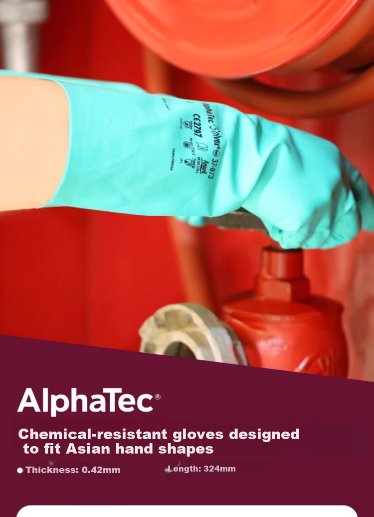 Ansell Acid and Alkali Resistant Solvent Chemical Protective Gloves Oil-Resistant Industrial Labor Safety Nitrile Rubber Gloves 37-873 (1 Pair) 9/L 1