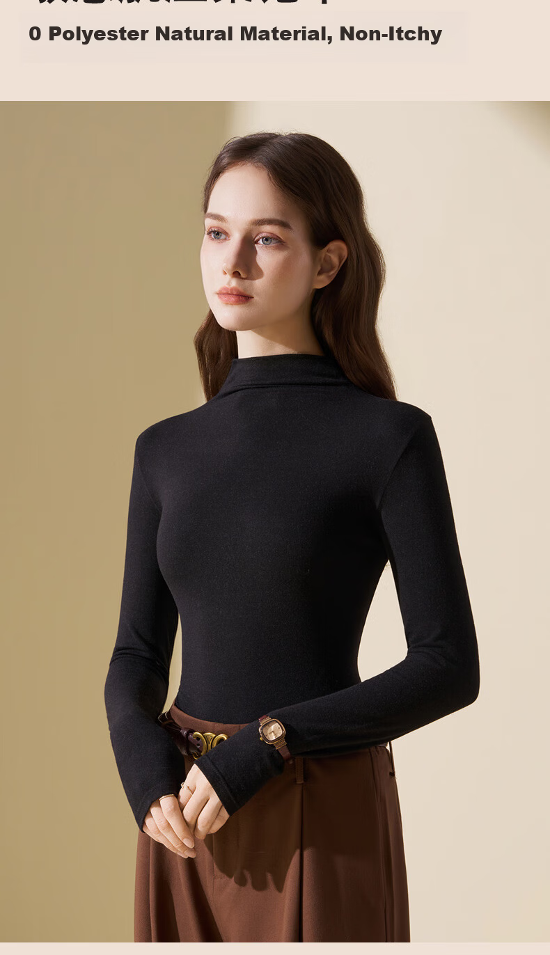 MiiOW Women's Half Turtleneck Thermal Base Layer 2025 New German Velvet Heat Retaining Autumn Winter Warm Innerwear Black 6