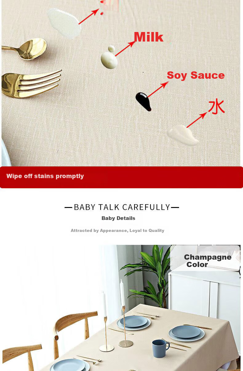 Jingxun Waterproof and Oil-proof Wash-free PVC Tablecloth for Dining Table, Rectangular Table Cover, 140*180cm, Champagne Color 5