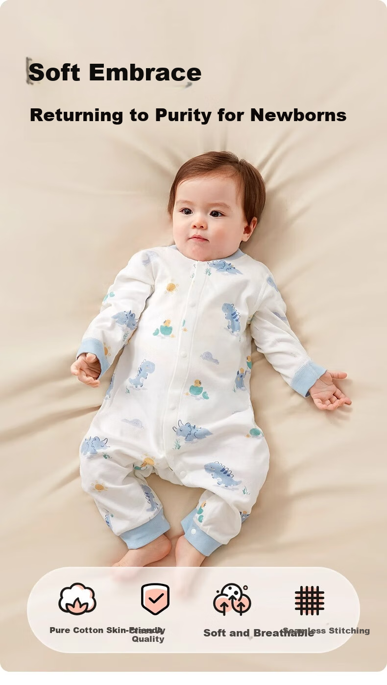 AIBEDILA Newborn Baby Romper Spring And Autumn Style, Pure Cotton Onesie, Unisex Baby Mid-Open Crawling Suit, Early Autumn Bodysuit, Size 90 1
