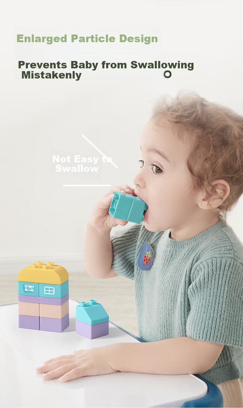 BG-BABYGO Baby Soft Silicone Building Blocks Teething Boiled 6-Month-Old Children's Assembly Toy Large Particle Blocks 6