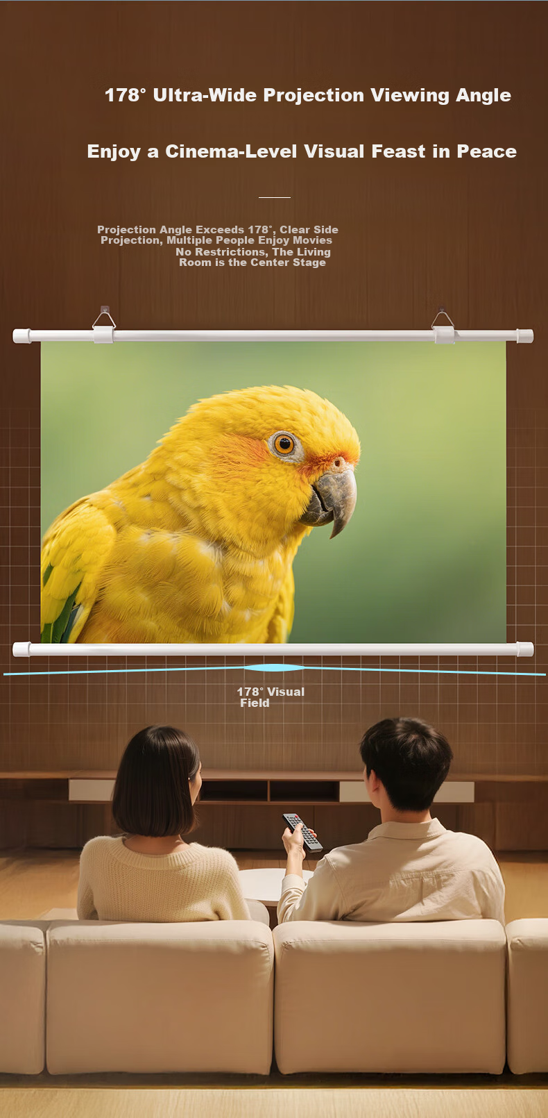 MEISHUO 120-inch 16:9 Home Office Projection Screen Wall-Mounted High-Definition Home Theater Compatible with XGIMI, JmGO, Xiaomi, Dangbei, Epson 3