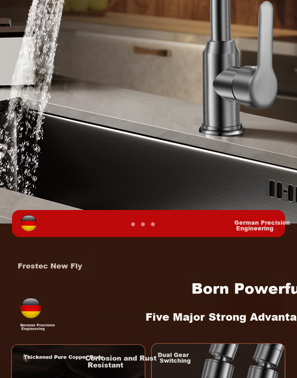 Xinfei Stainless Steel Kitchen Faucet, Single Cold Pressurized Anti-Splash Swivel Rotating Sink Faucet for Vegetable Washing Basi 1