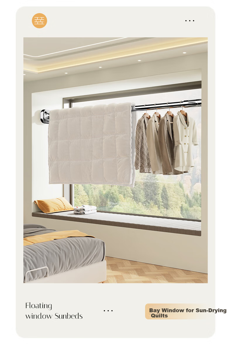 FK Retractable Clothes Drying Rod, No Drilling Required, Bathroom Drying Rack, Stainless Steel Bathroom Support Rod, Square 0.9~1.6 Meters 14