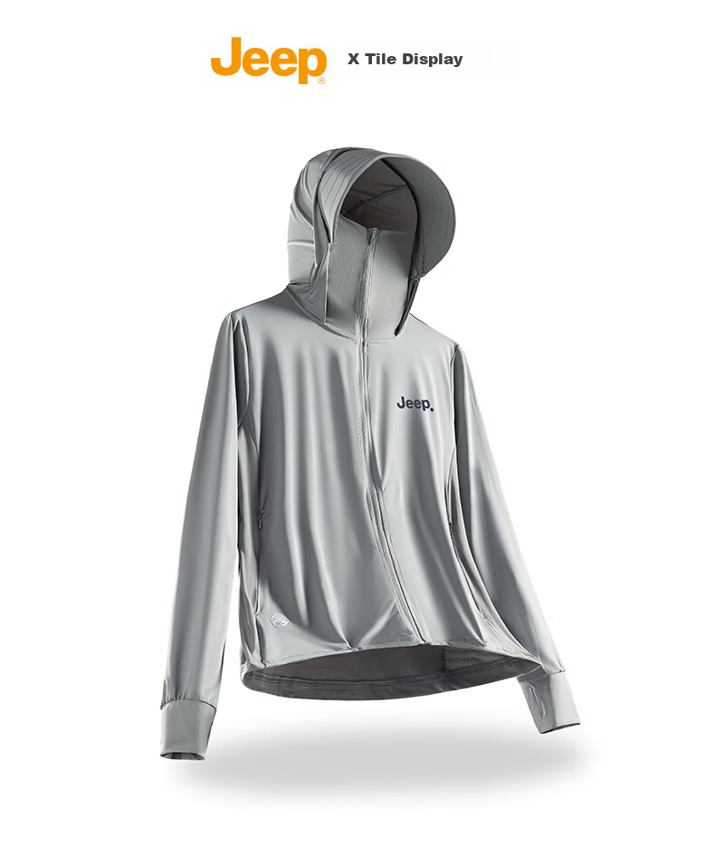 JEEP Men's Summer Ice Silk Quick-Dry Sun Protection Jacket Outdoor Lightweight UV Protection Fishing Coat Glacier Gray M 19