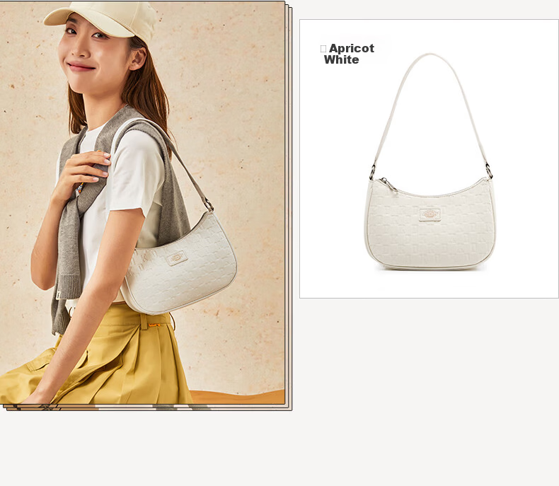 Dickies Women's Shoulder Bag Crossbody Bag Versatile Compact Monogram Print Handheld Underarm Bag Commuter Travel Small Bag Cream Almond White 10