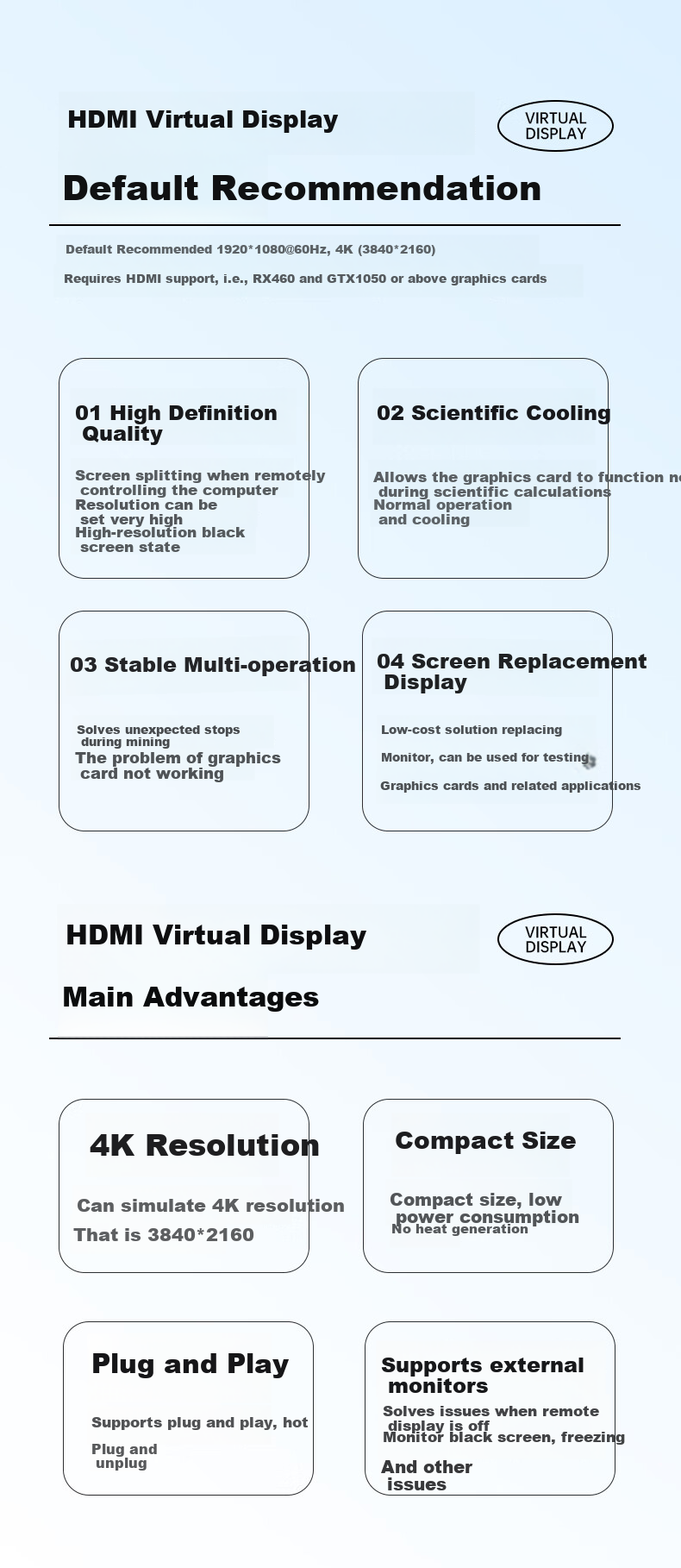 BIAZE HDMI Virtual Screen Lock Device [Extended Interface] HDMI Graphics Card Emulator HDMI Interface Dummy Load Virtual Screen Tester 4K Resolution 3