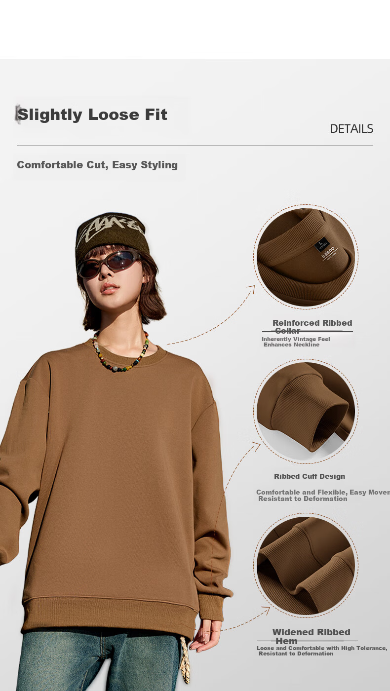 Baleno Crew Neck Sweatshirt Men 320G Heavyweight Simple Versatile Spring Autumn Long Sleeve Loose Fit Plus Size Couple Jacket 5