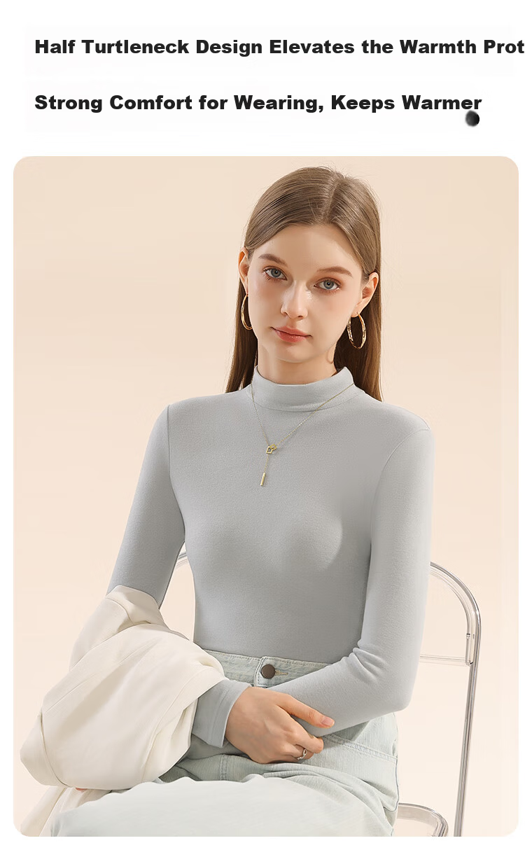 MiiOW New German Velvet Thermal Women's Base Layer, Women's Warm Underwear, Mid-Length Collar, Ribbed Slim-Fit Top, White, Size L 13