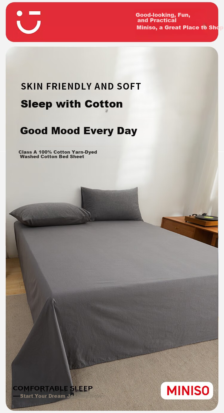 MINISO A Grade 100% Cotton Bed Sheet Single Piece Full Cotton Quilt Cover 160x230cm Dormitory Single 1.2x2m Bed 3