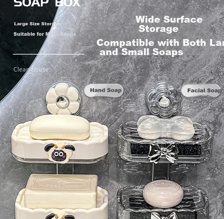 Bydoll Suction Cup Soap Dish Wall-Mounted Single-Layer Draining No-Drill High-End Home Bathroom Balcony Soap Holder Organizer 15