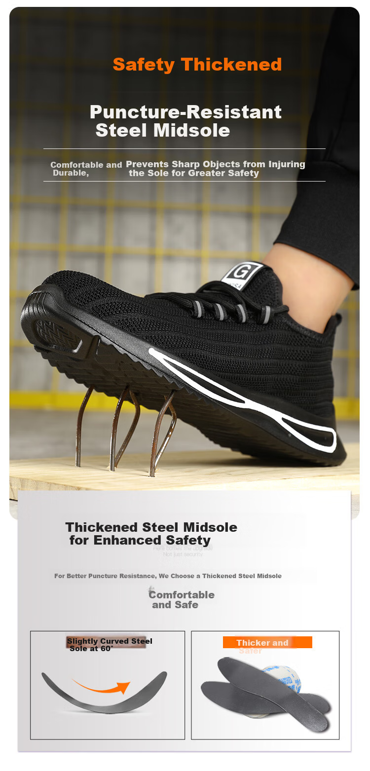 JUNBU Safety Shoes for Men, Summer Breathable Steel Toe Cap, Anti-Smashing, Puncture-Resistant, Wear-Resistant, Construction Site Work Shoes 1080S Size 38 5