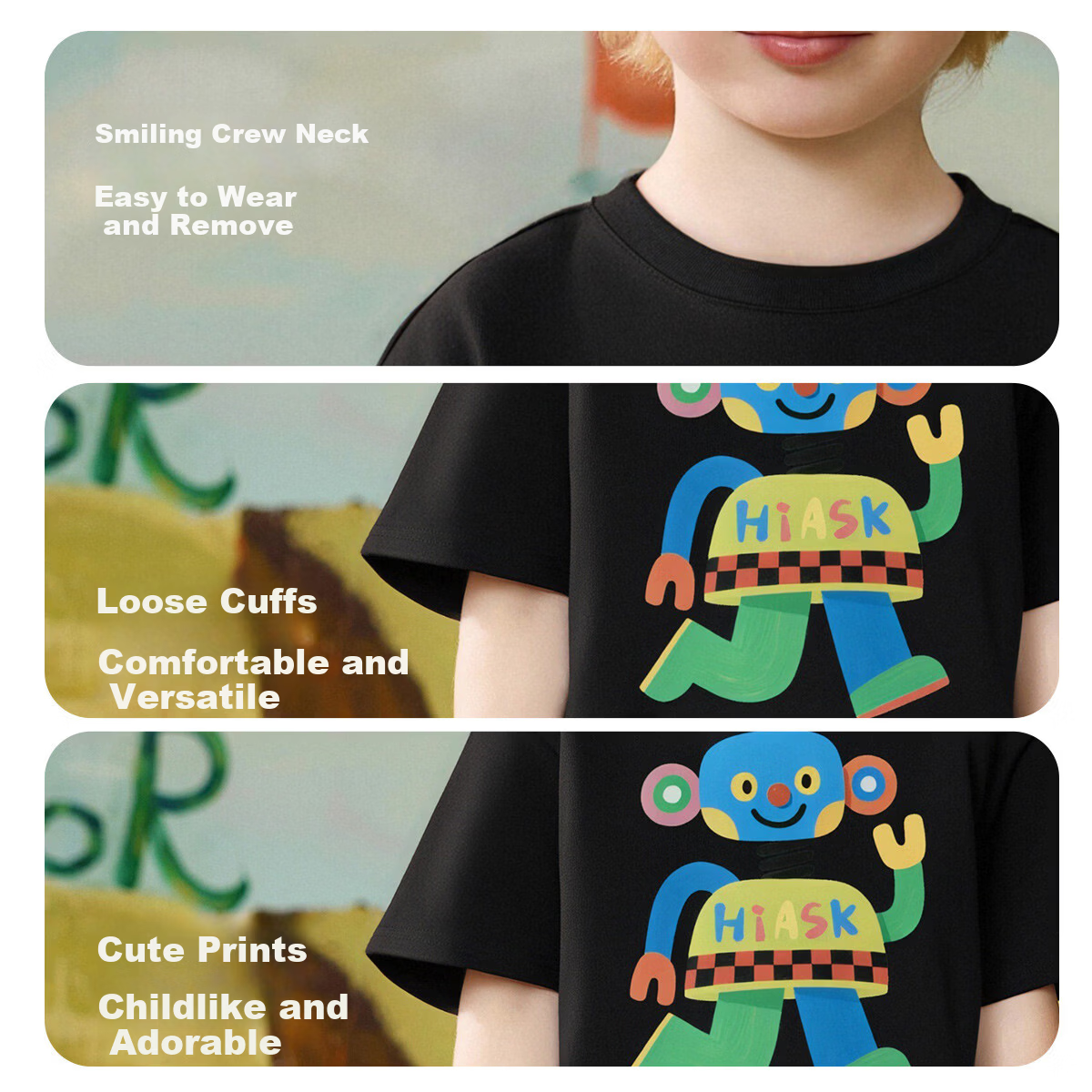 ASK JUNIOR 【7A Antibacterial】Children's Pure Cotton Short Sleeve T-Shirt Summer Boys Breathable Running Sports Top 5
