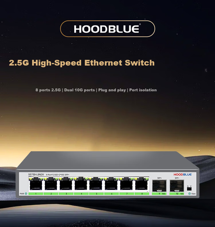 Xinhhuolan Hoodblue 2.5G High-Speed Ethernet Switch 8-Port 2.5G+ Dual 10G Optical Ports Plug and Play Network Splitter Compatible with Hoodblue NAS Dongle S5730-L8N2X 1