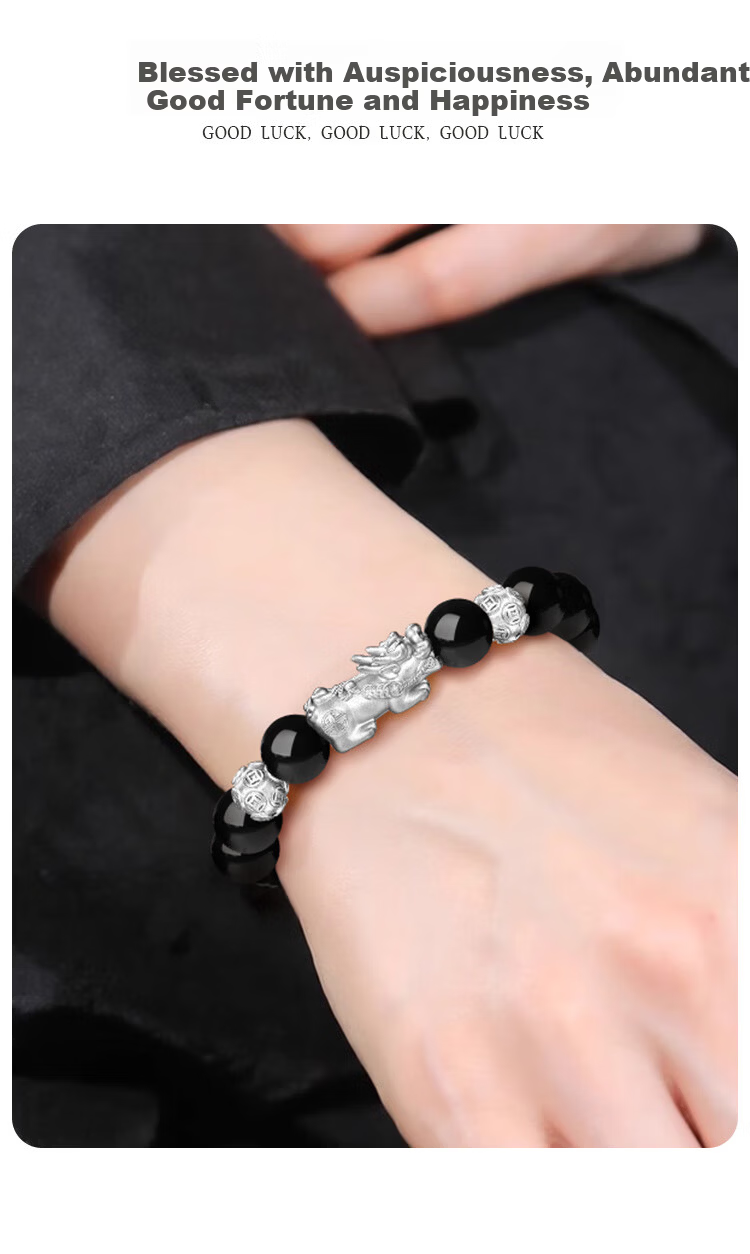 ALLOVE Pixiu Pure Silver Men's Bracelet Lucky Bead Bracelet Men's Birthday 520 Valentine's Day Gift for Boyfriend Husband 6