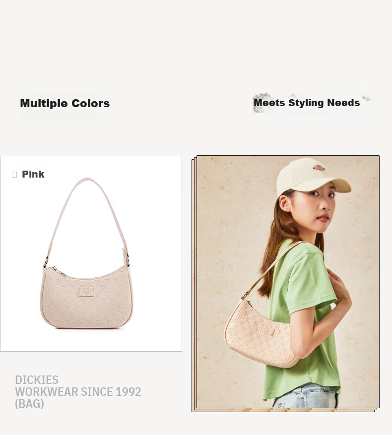 Dickies Women's Shoulder Bag Crossbody Bag Versatile Compact Monogram Print Handheld Underarm Bag Commuter Travel Small Bag Cream Almond White 9