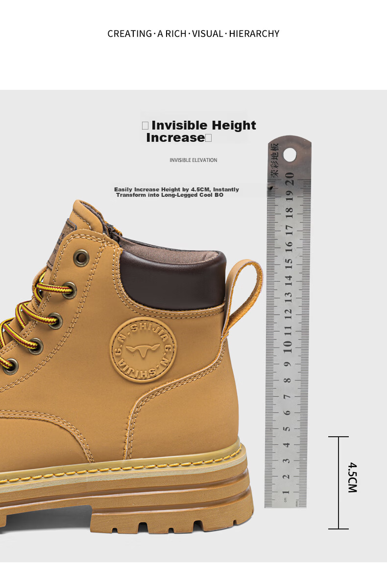 G.N.Shi Jia [Zhang Ruoyun Same Style] Men's Martin Boots Autumn Winter New Couple High-top Yellow Boots Outdoor Non-slip Work Shoes 7