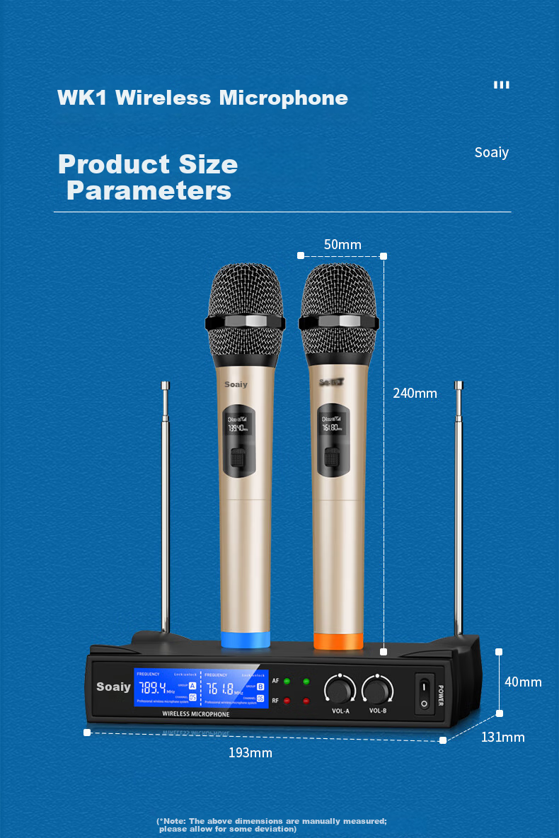 Soaiy Professional Wireless Microphone System with Two Handheld Mics, Frequency-Adjustable Karaoke Microphones for Home, Stage, KTV, Singing, Weddings, Meetings, Professional SA-WK13(B) [Headset] 9