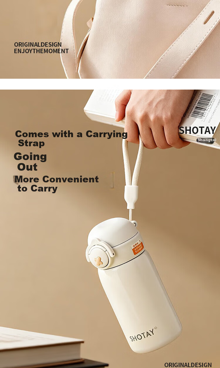 Shangtai 316L Stainless Steel Insulated Water Bottle 280ml Compact Pocket Outdoor Flip Lid Thermos 8185 White 6