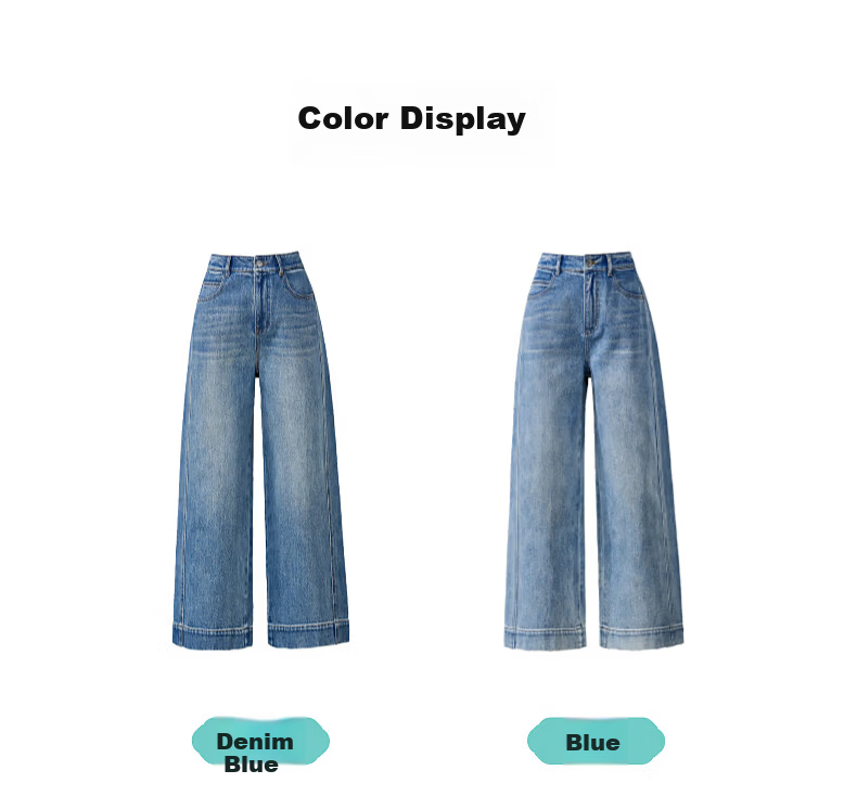 ESE-Y Slim Fit Cropped Wide-Leg Jeans for Women 26 Spring New Wide-Edge Straight Cut Petite Denim Blue 27 26