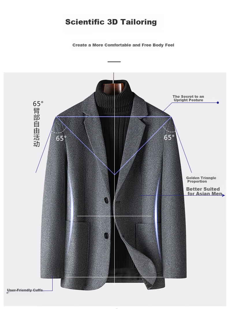 ROMON Wool Blend Men's Blazer Spring Autumn Business Casual Single Jacket Coat Warm Outerwear XF79 Gray XL 4