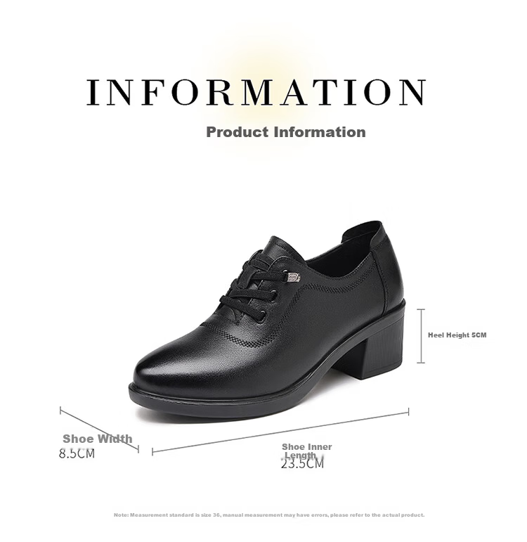 Red Dragonfly Women's Autumn Cowhide Breathable Soft Sole Leather Shoes Commuter Low-top Lace-up Mom Shoes WTB352101 Black Size 36 7