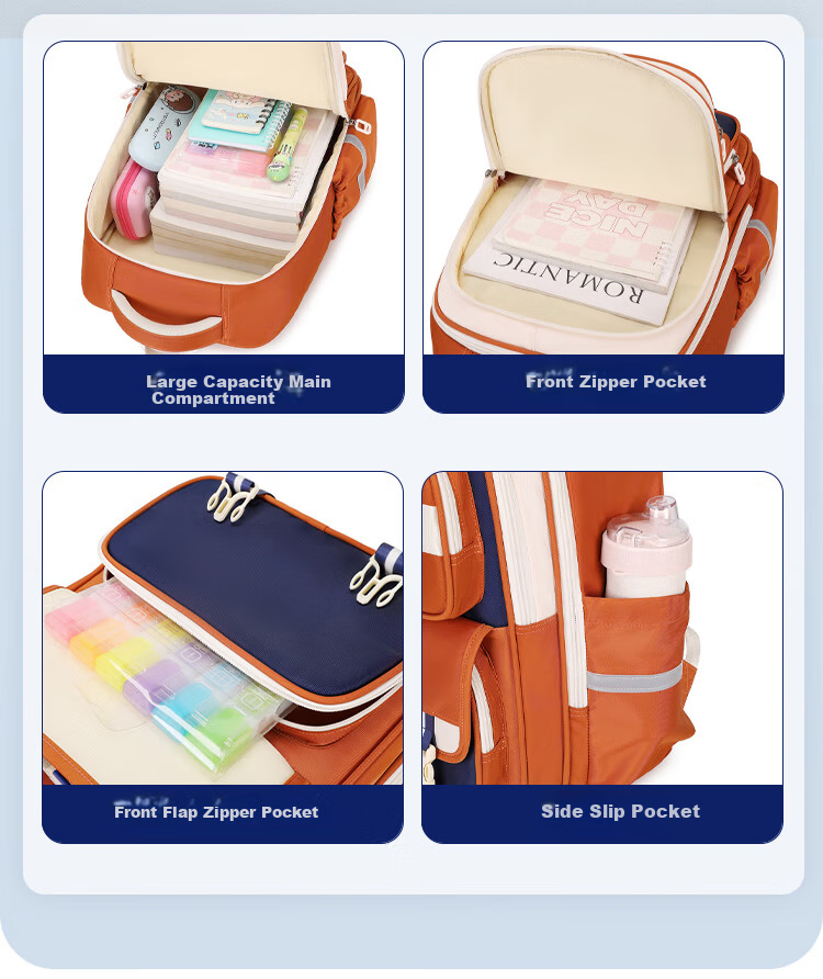 Qixinghu Primary School Backpack for Grades 1-4-6, Ergonomic Spine Protection, High Capacity, Stylish Girls and Boys Schoolbag 18