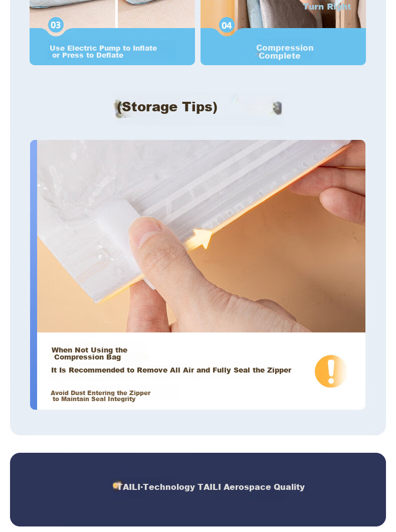 Taili Antibacterial Vacuum Compression Storage Bags Large Capacity Clothes Packing Organizer Bags for Baby Clothes and Quilts, 5 Extra Large Size 19