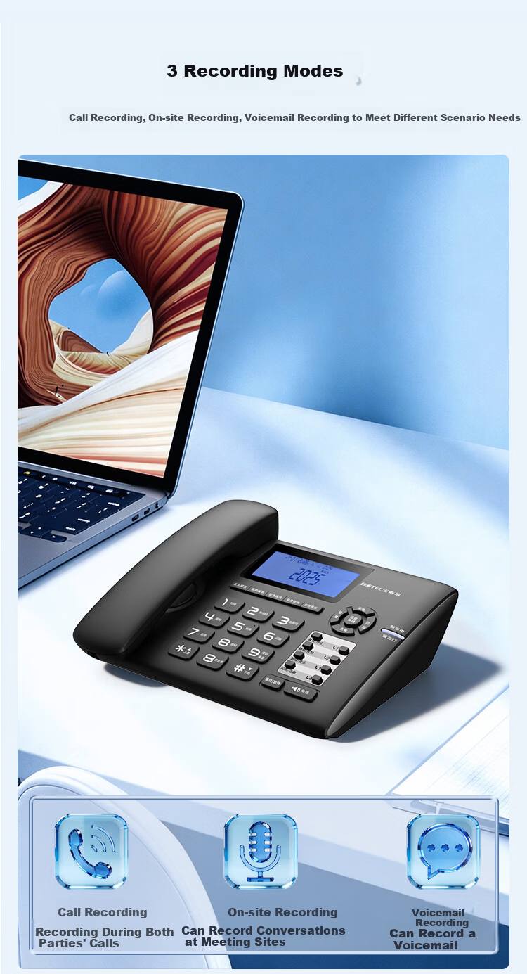 Baotair Recording Telephone 2200 Hours Fixed Desk Phone Office Home Automatic Manual Recording Answering Machine USB Export 32GB Storage T889 White 5