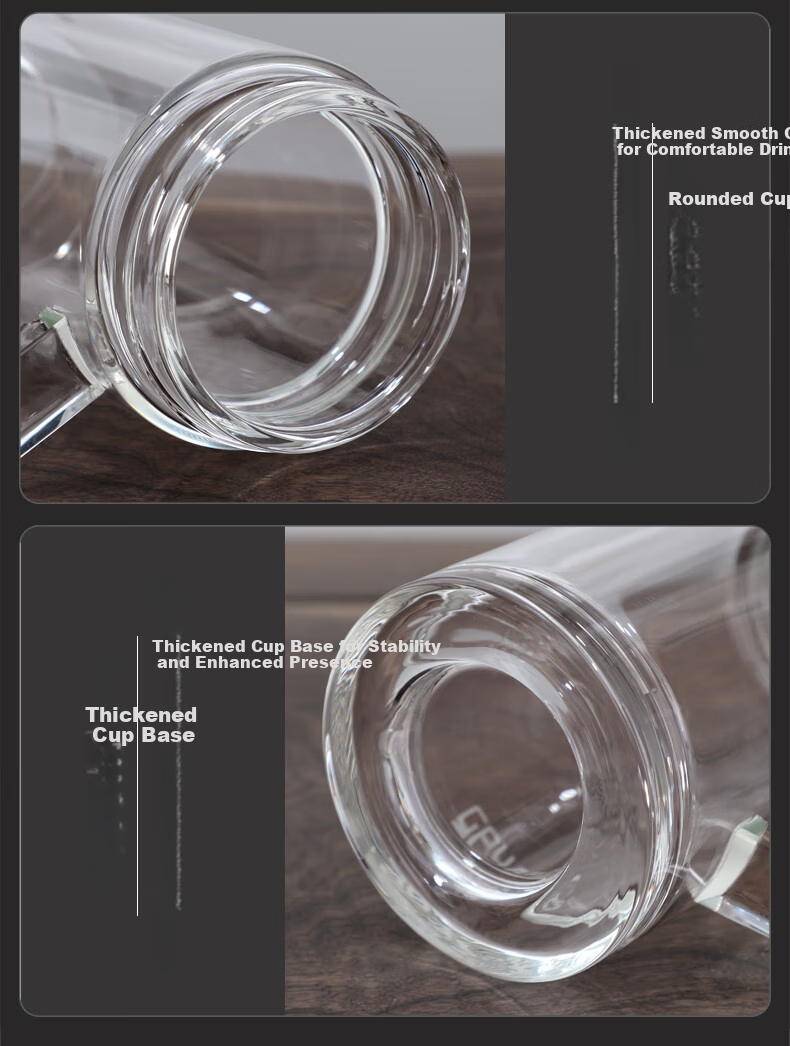 GEYA Mingyuan Office Double-Layer Glass Cup Men's Glass Water Cup with Handle Custom Glass Tea Cup 14