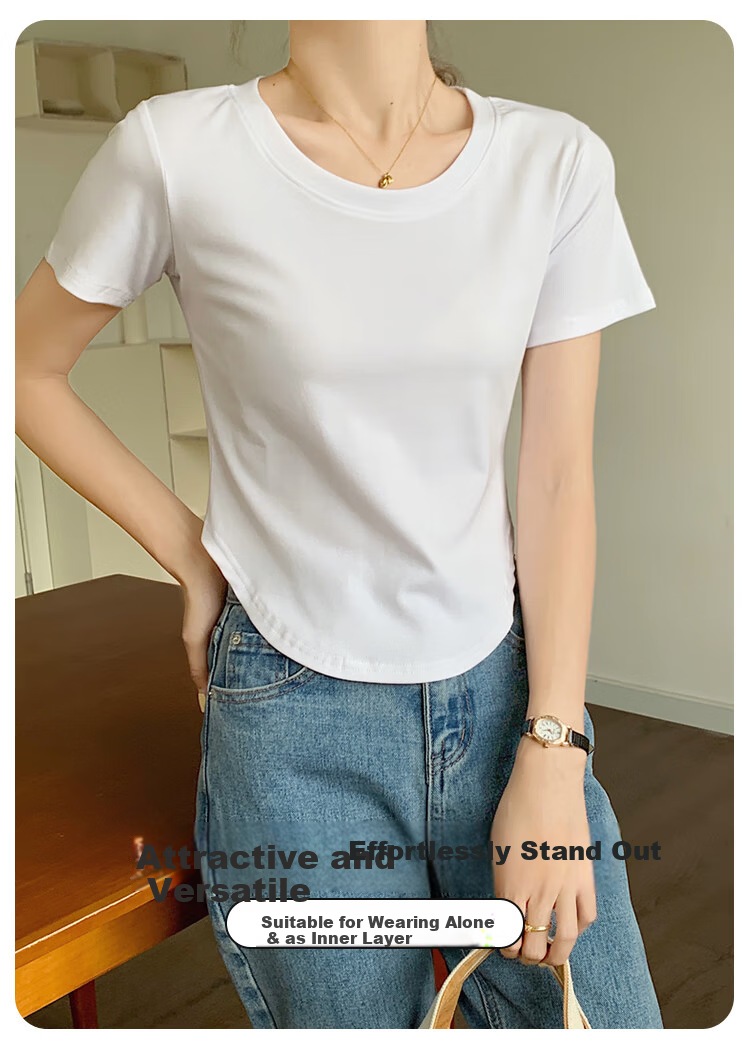 Urban Beauty 100% Cotton Slim Fit Short Sleeve T-Shirt for Women, Stylish Basic Tee, Shoulder Design, Slimming Fit 2