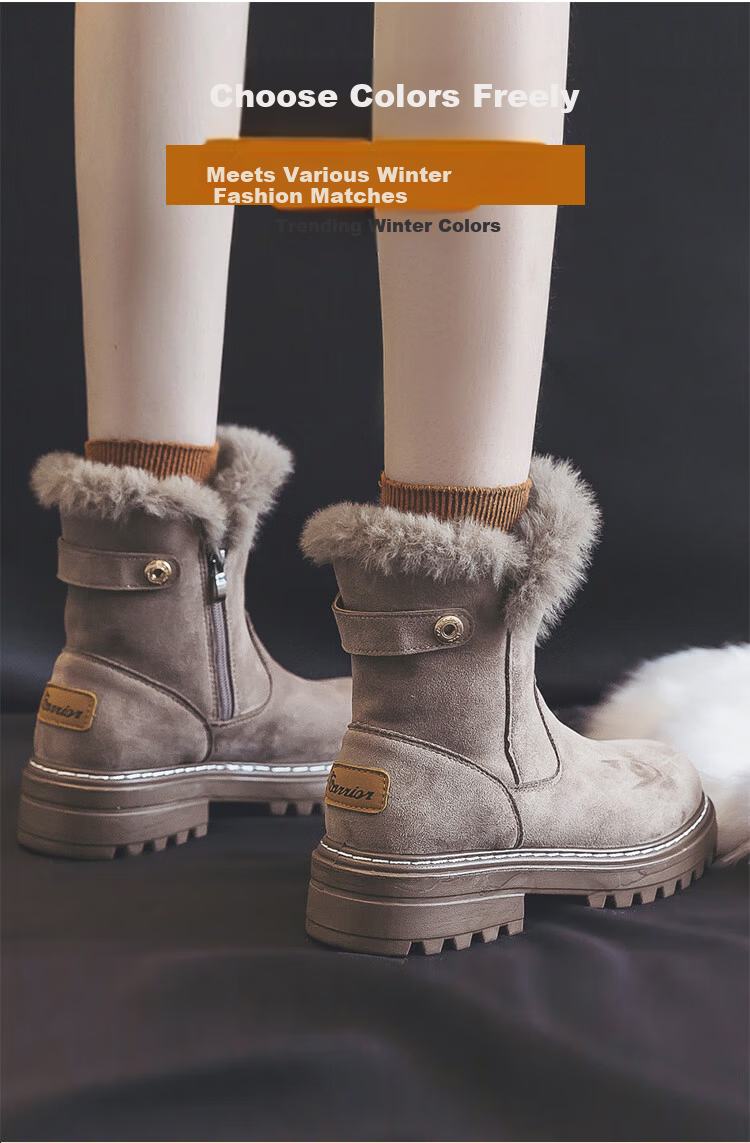 Warrior Official Women's Martin Boots 2025 Winter New Plush Thickened Warm Cotton Shoes Black Size 37 3