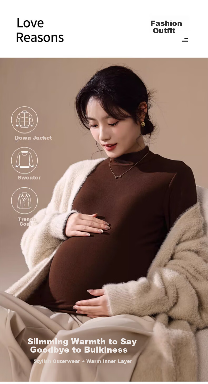 LangSha Maternity Turtleneck Base Layer for Women [25 Autumn/Winter New Arrival], Double-Sided Fleece-Lined Inner Layer, Antibacterial Maternity Warm Top 10