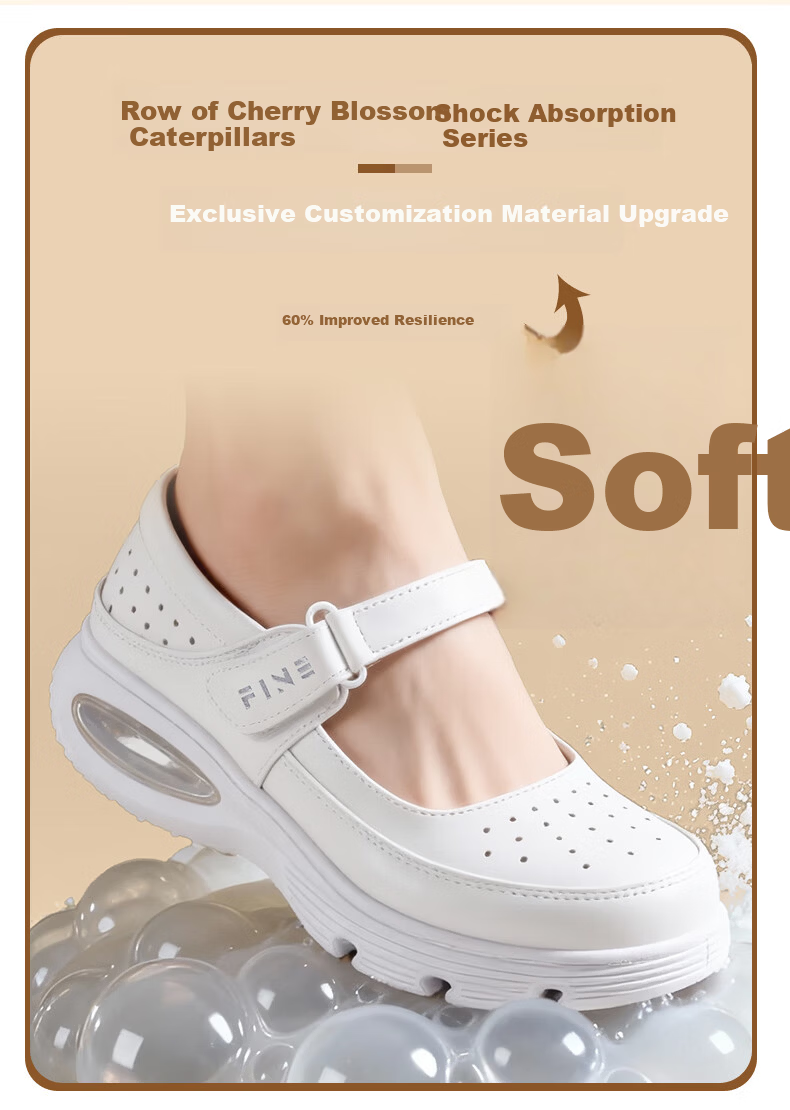 Feiying Cushion Nurse Shoes Women Spring Summer Genuine Leather Hollow Magic Tape Medical Work Shoes 2-2003 White 38 5
