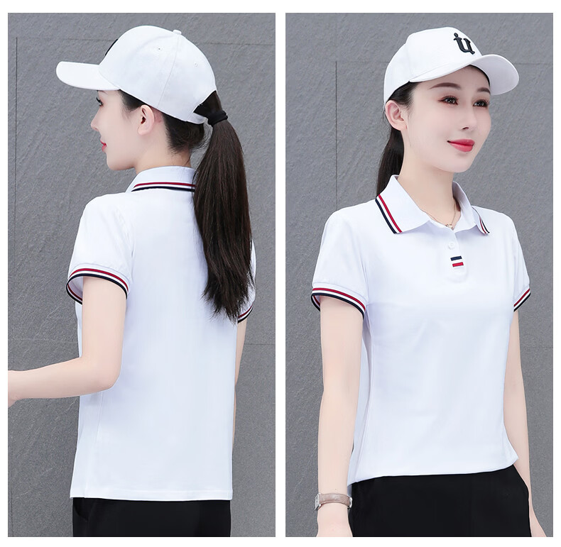 Woodpecker Women's Polo Shirt Short Sleeve T-Shirt Summer New Pure Cotton Regular Shoulder Turn-down Collar Casual Plus Size Slim Fit Top Gray M 15