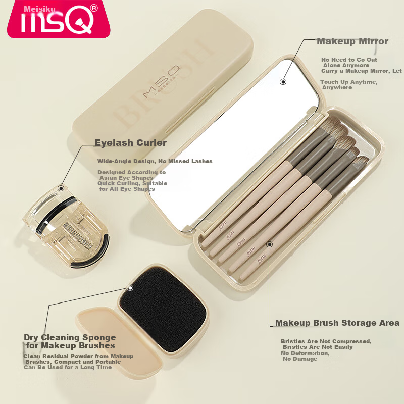 MSQ 5-Piece Pocket Eyeshadow Brush Set with Portable Storage Case Soft Blending Nose Contour Eyeliner Makeup Brushes