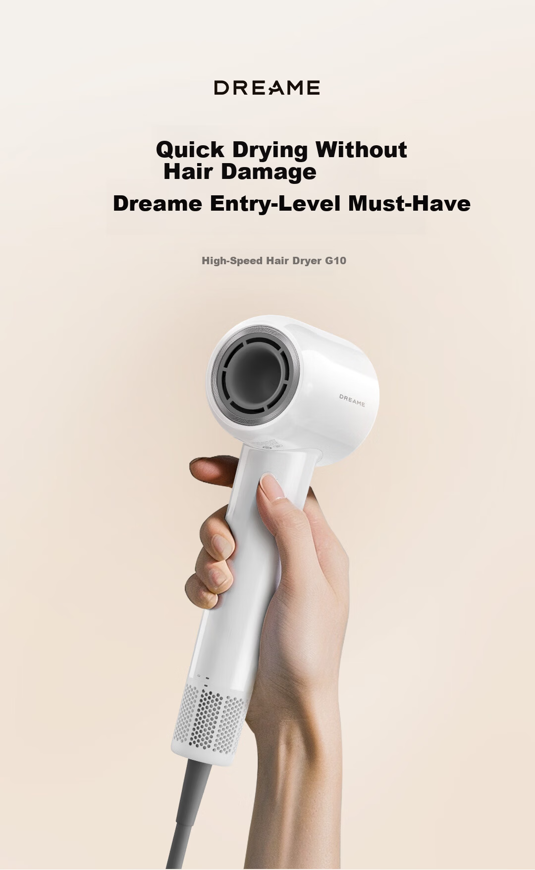 Dreame ZMD G10 High-Speed Hair Dryer Lightweight Low Noise Powerful Quick-Dry Ionic Wind White (Wanshang) 4