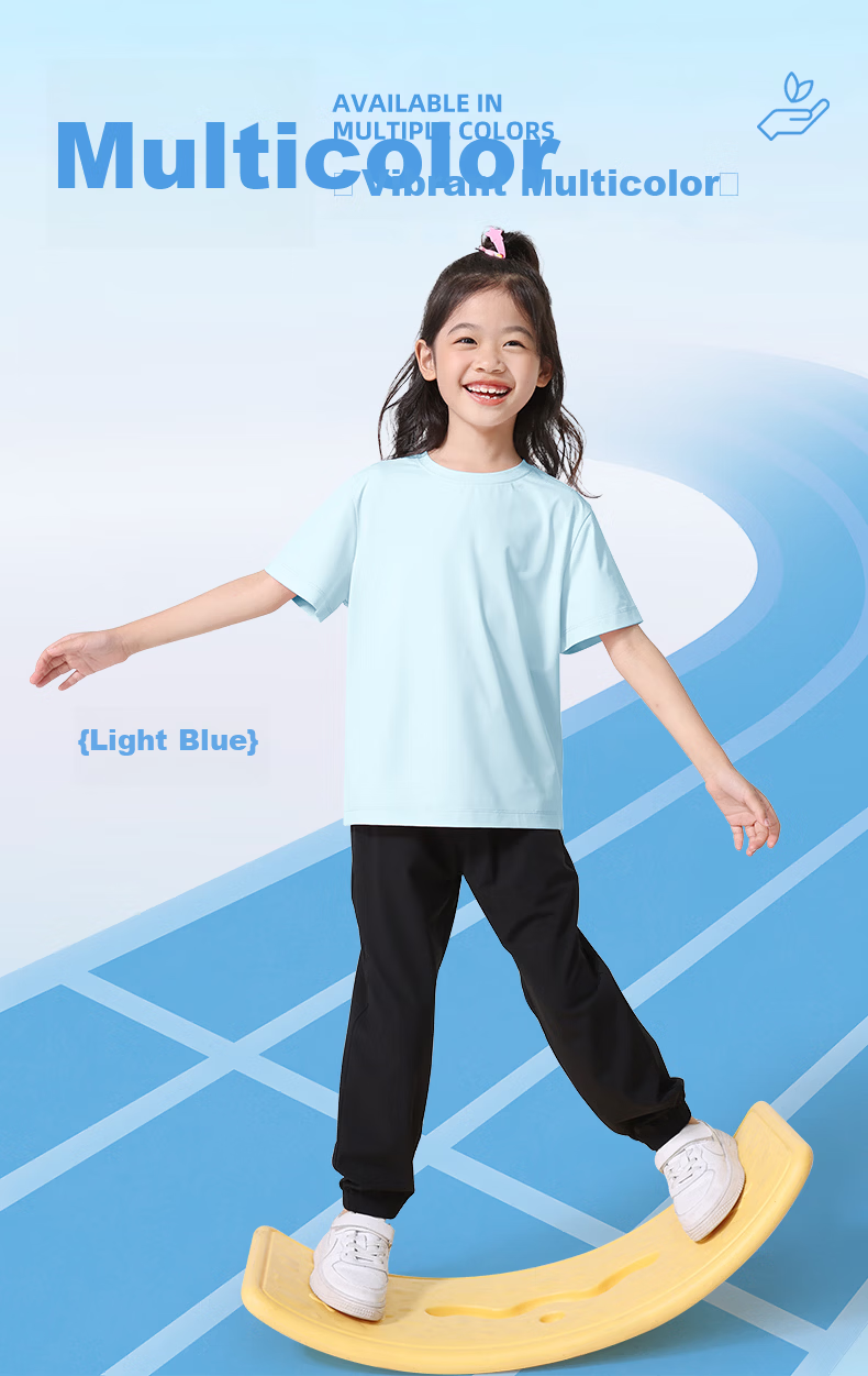 PEPCO Girls' Set 2026 Summer Thin Ice Silk Quick-Dry Short Sleeve Sports Shorts Two-Piece Set for Older Children 12