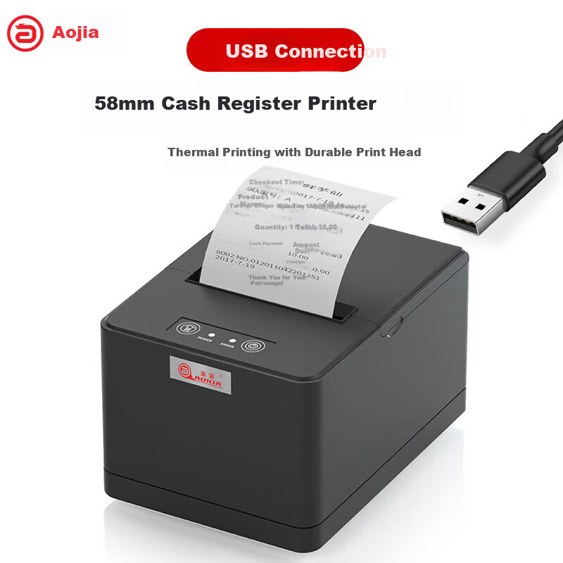 Aojia Thermal Receipt Printer 58mm Front Desk 80mm Kitchen Supermarket Restaurant POS Ticket Meituan Takeout USB Wireless Bluetooth