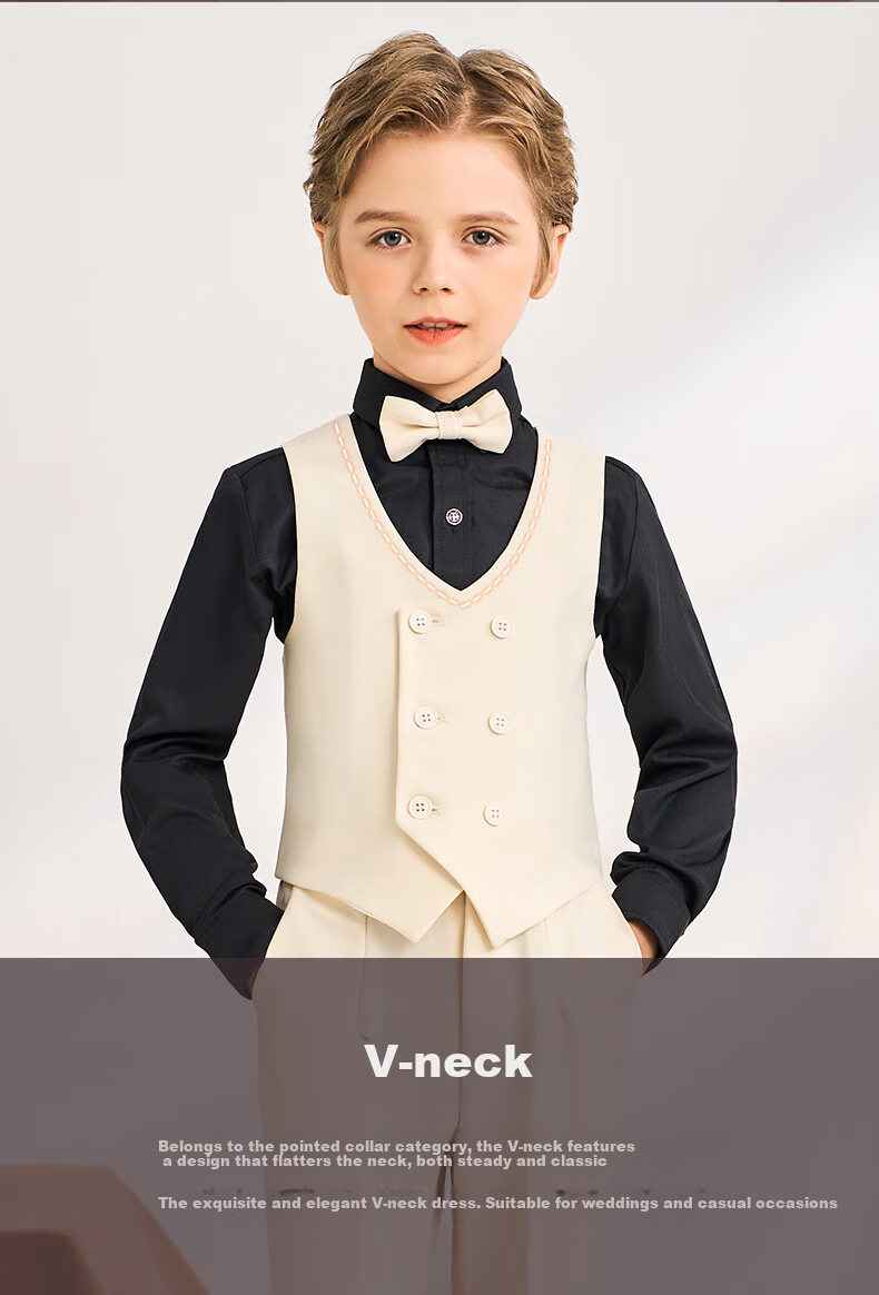 Luomeng Boys' Suit Set, Baby's First Birthday Formal Wear, Children's Wedding Flower Boy Outfit, Beige Vest Set, Size 80 7