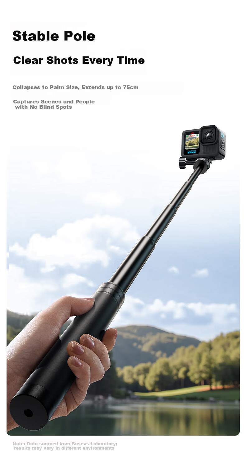 BIAZE Compatible with DJI Action 6/5 Pro/4 Handheld Gimbal, Action Camera 360 Ace Pro 2 Selfie Stick, Pocket 3/4 Mount, Invisible Selfie Stick for Photography, 75cm JS30 5