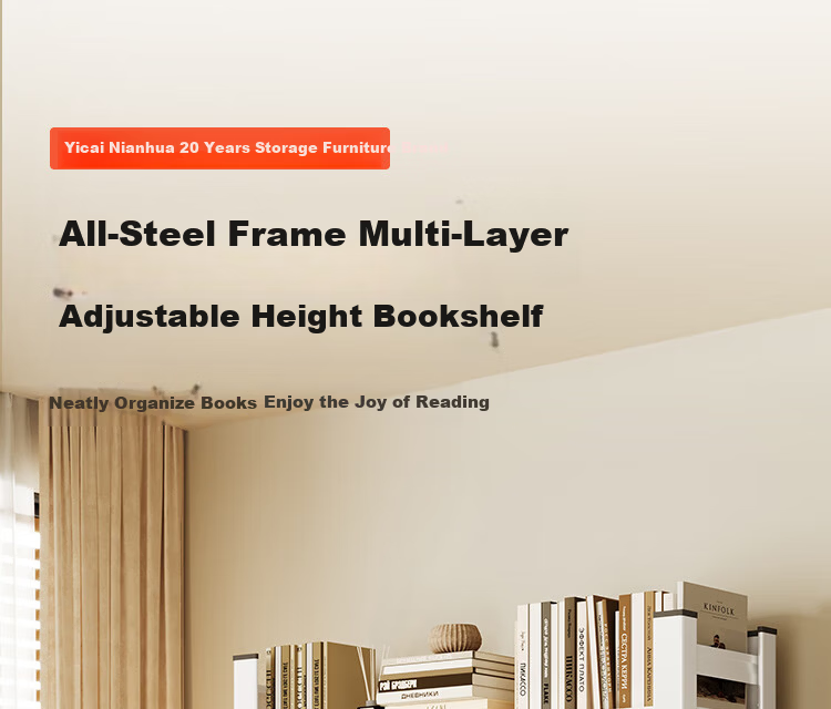 Yicai Nianhua Tool-Free Assembly Steel Multi-Layer Household Reinforced Bookshelf Storage Rack Balcony Shelf 100*30*183cm 3