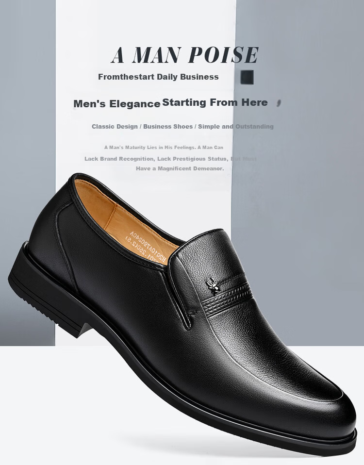 SPIDER KING Men's British Style Breathable Slip-On Business Dress Shoes First Layer Cowhide Low-Cut Middle-Aged and Elderly Dad Shoes 790240A Black Size 40 1